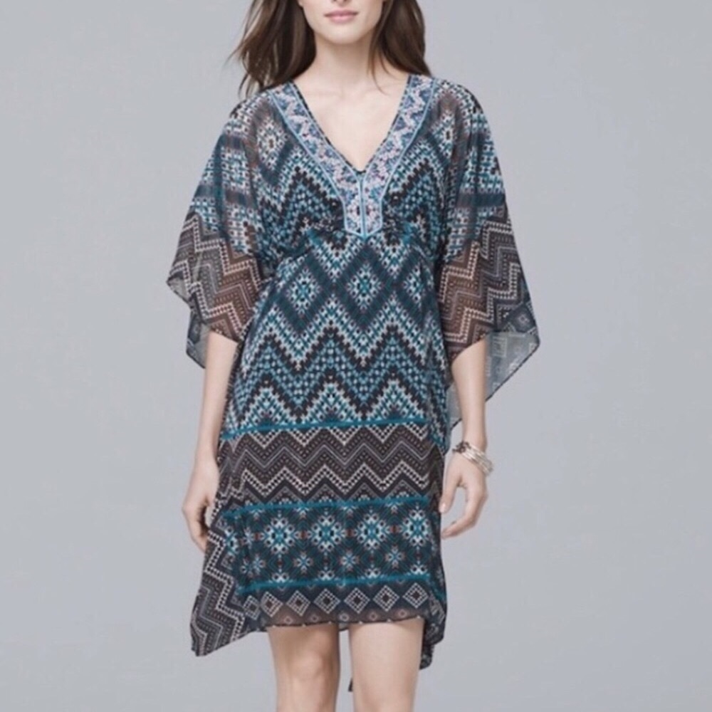 White House Black Market Chevron Dress Blue